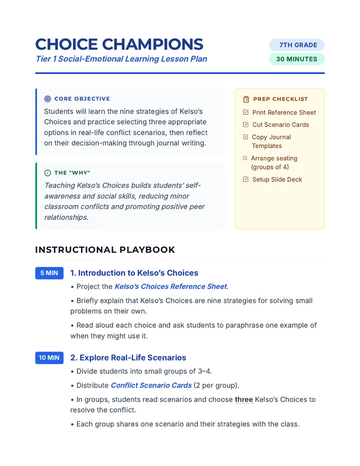 Choice Champions Lesson Plan