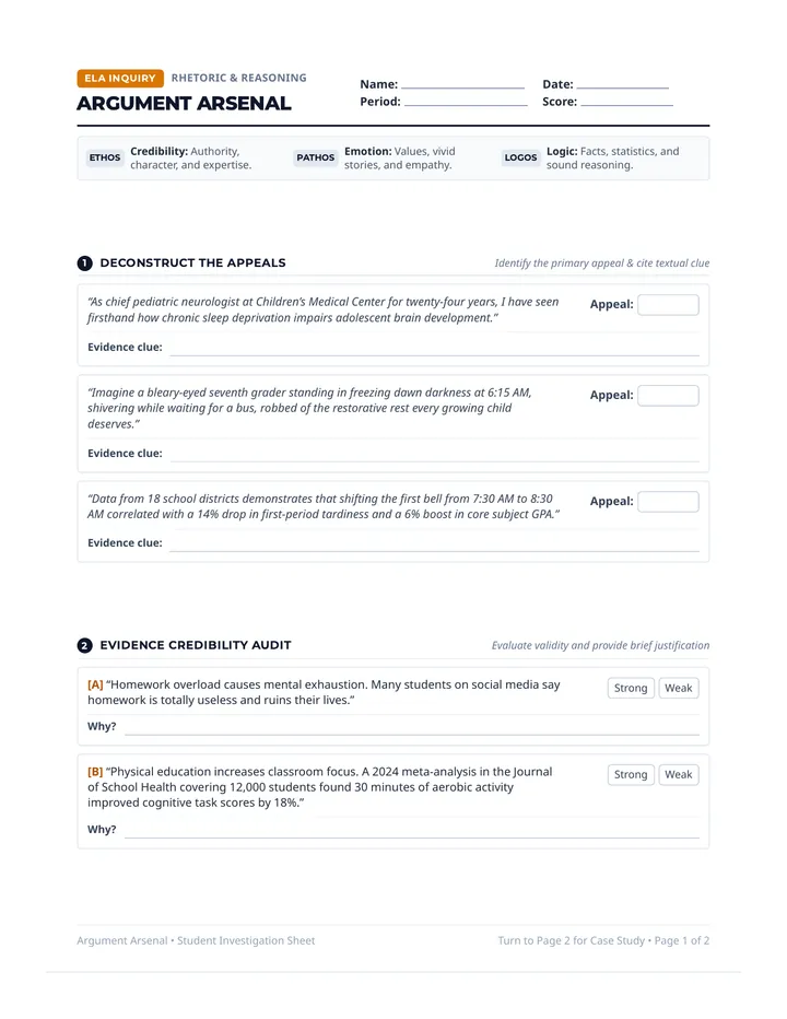 Argument Arsenal Practice Worksheet