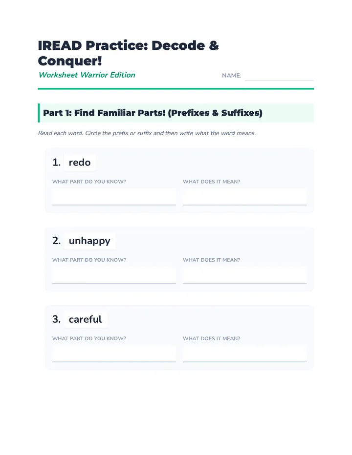 IREAD Practice Worksheet
