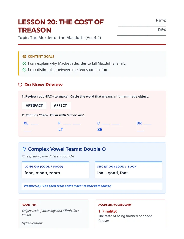 The Cost of Treason Handout