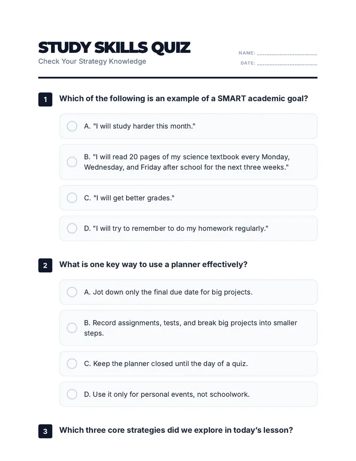 Study Skills Quiz