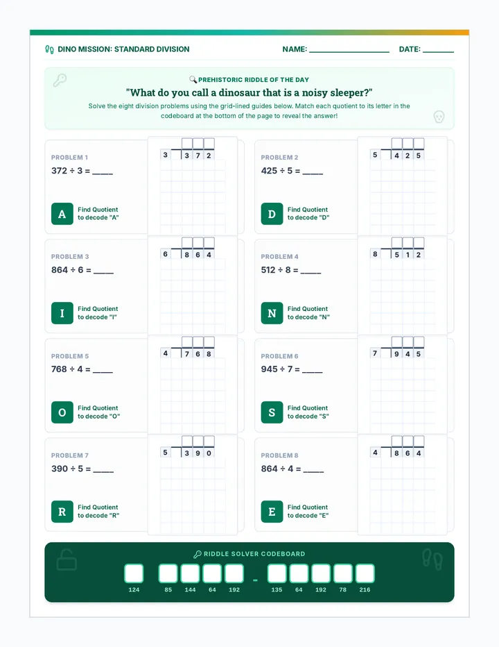 Dino Code Worksheet page 1