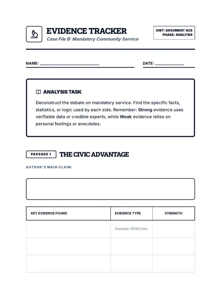 Service Evidence Tracker Worksheet