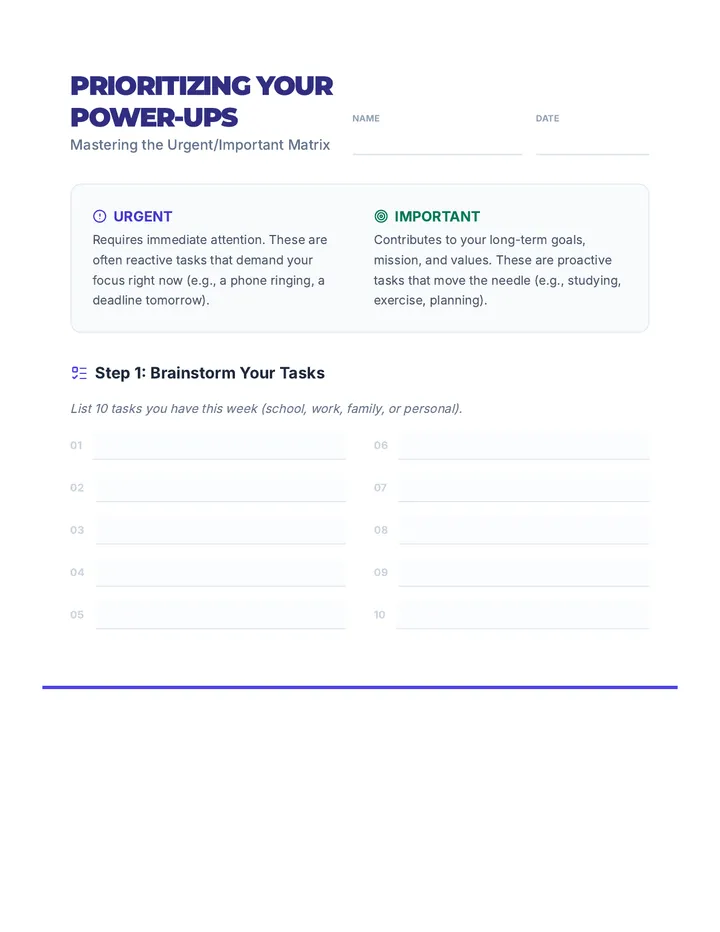 Prioritizing Power-Ups Worksheet