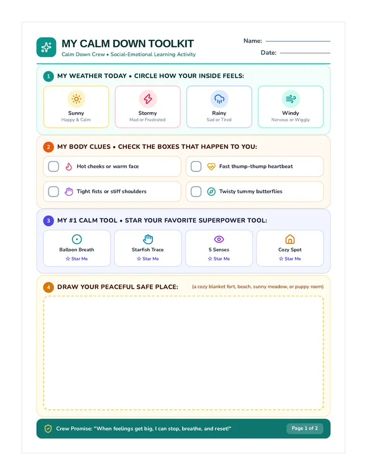 Calm Down Toolkit Worksheet