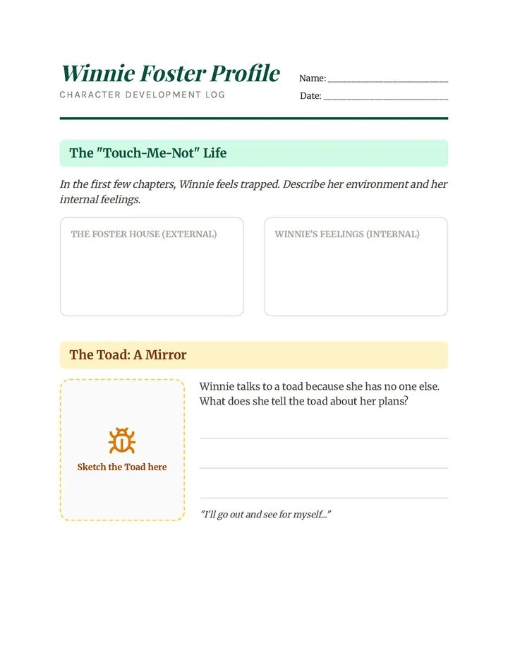 Winnie Foster Profile Worksheet