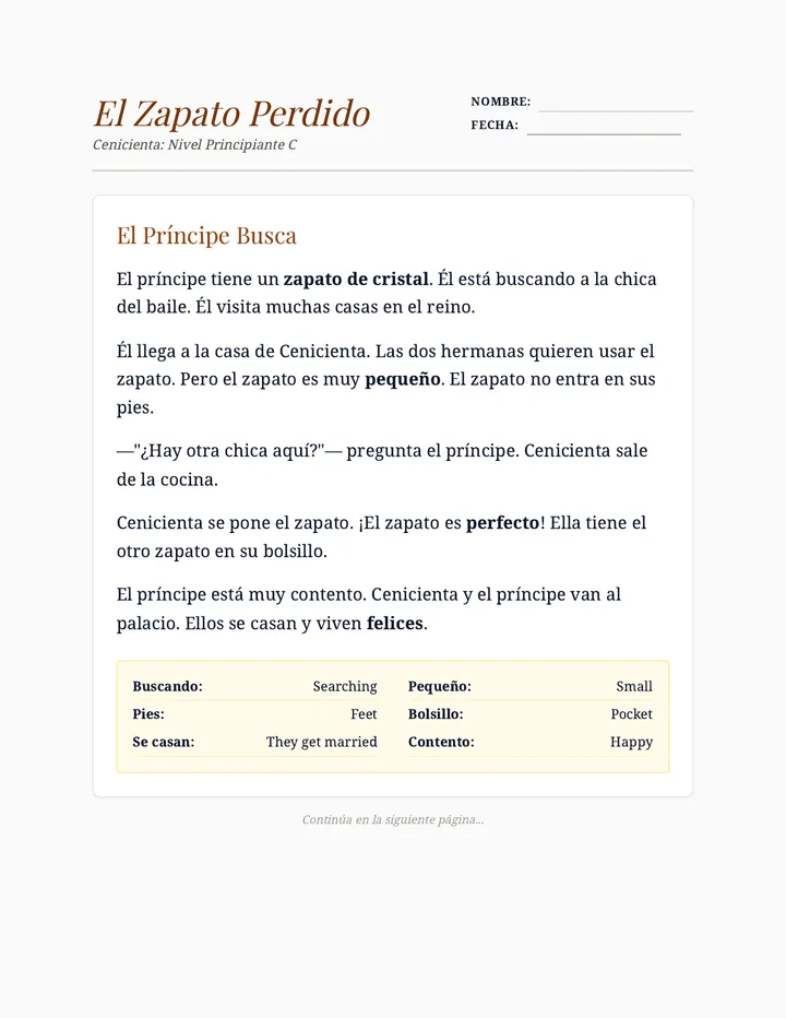 Cenicienta Beginner Worksheet 3