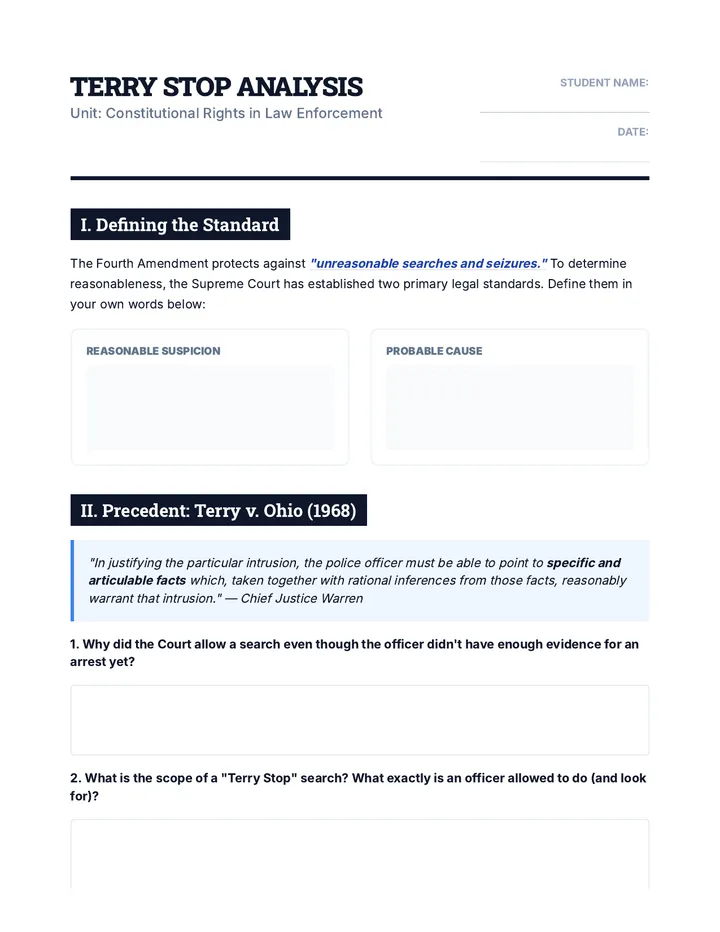 Terry Stop Worksheet