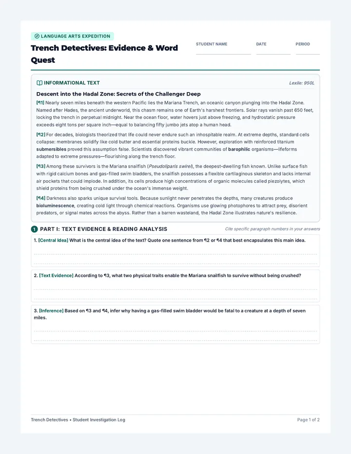 Trench Detectives Student Worksheet