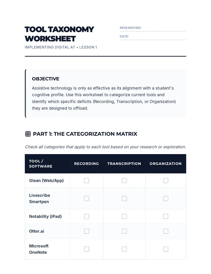Tool Taxonomy Worksheet