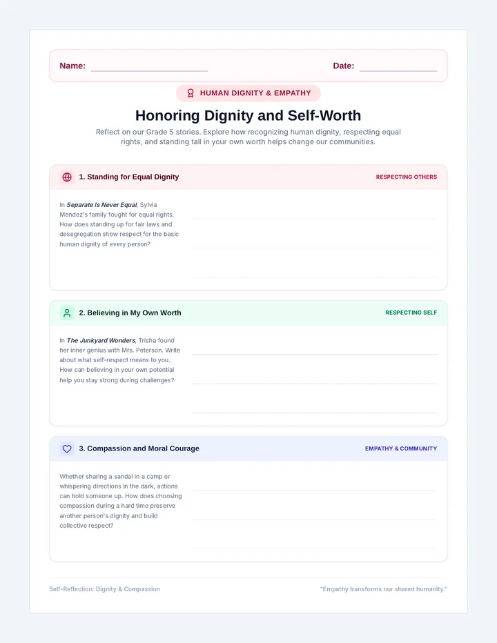 Respecting Dignity Worksheet