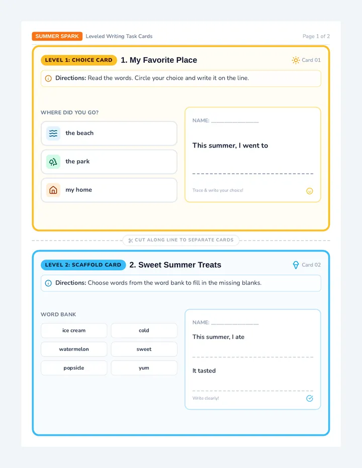 Summer Spark Task Cards