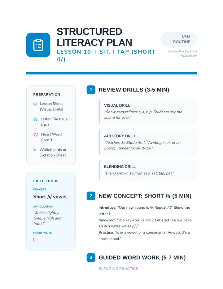 I Sit I Tap Lesson Plan