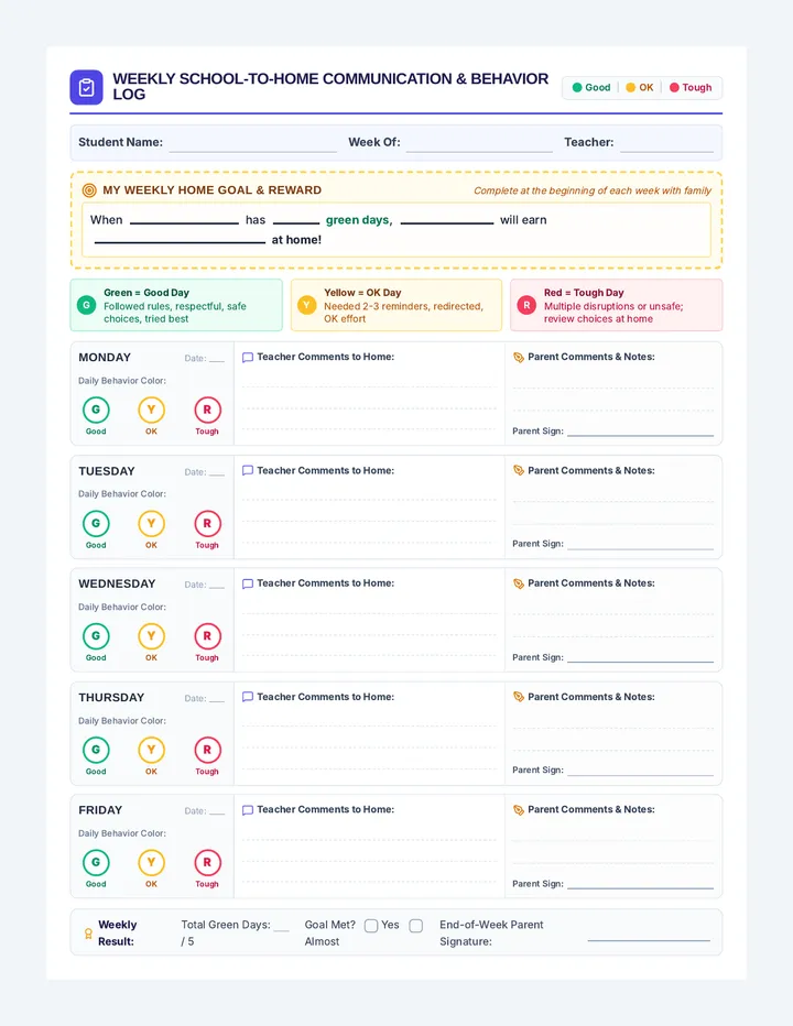 Weekly Behavior Tracker Log
