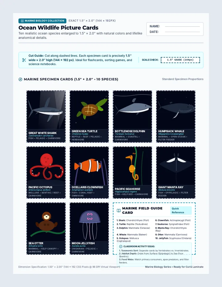 Ocean Wildlife Picture Cards