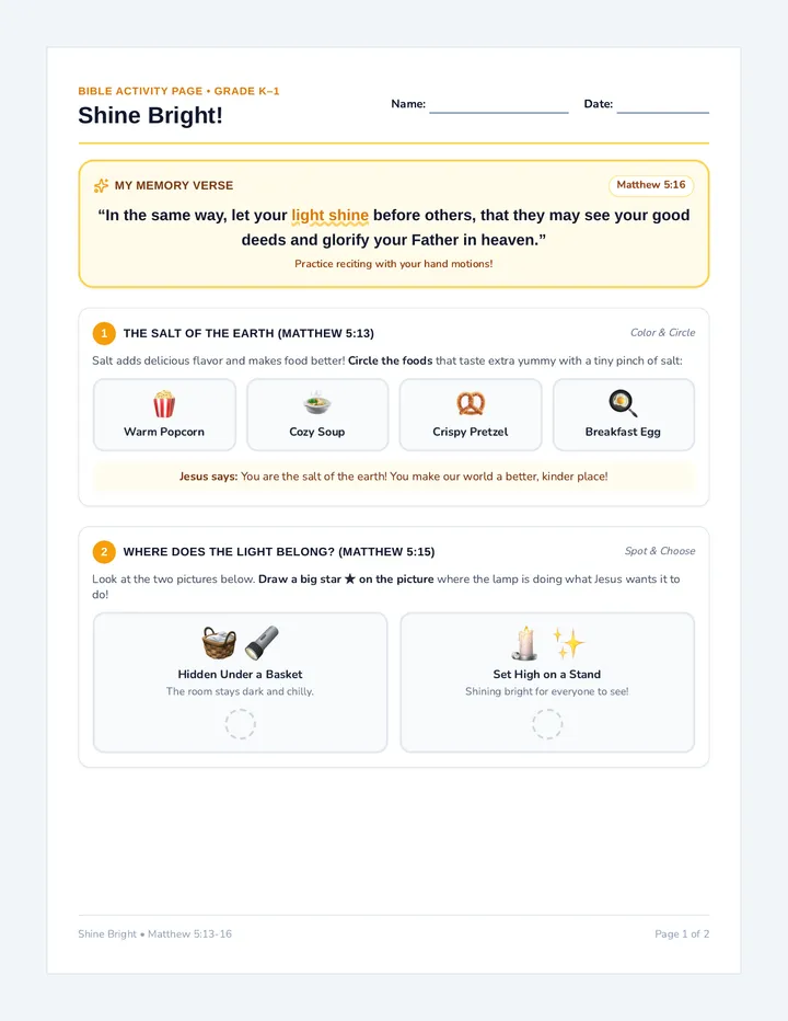 Shine Bright Student Worksheet