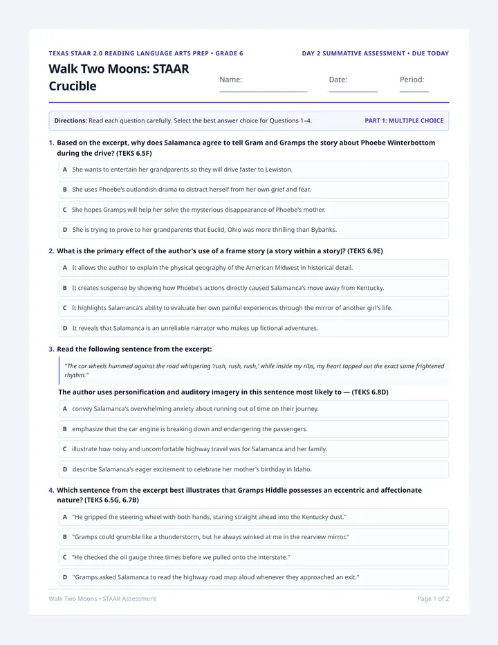 STAAR Crucible Student Assessment
