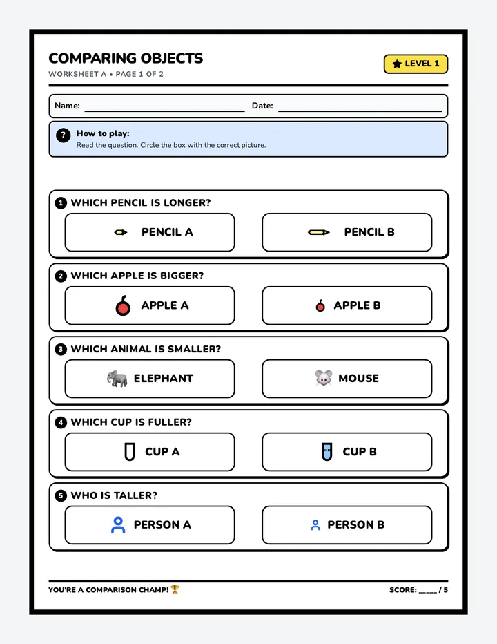 Comparative Circles Worksheet A