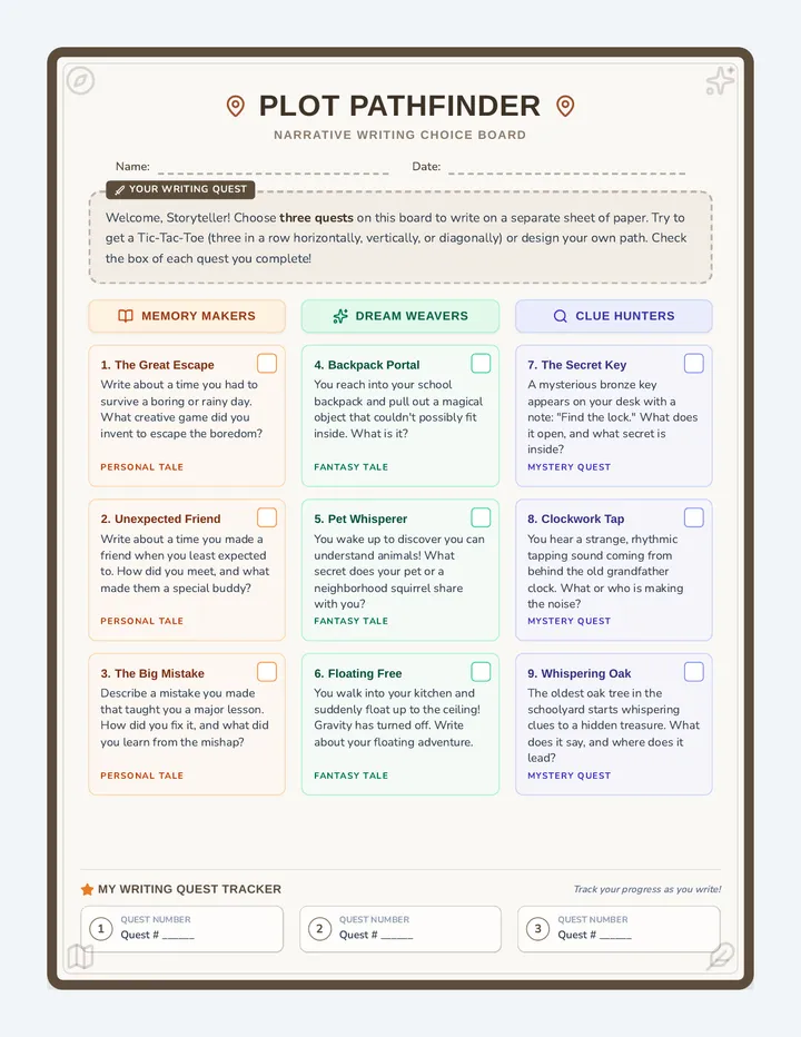 Plot Pathfinder Choice Board page 1