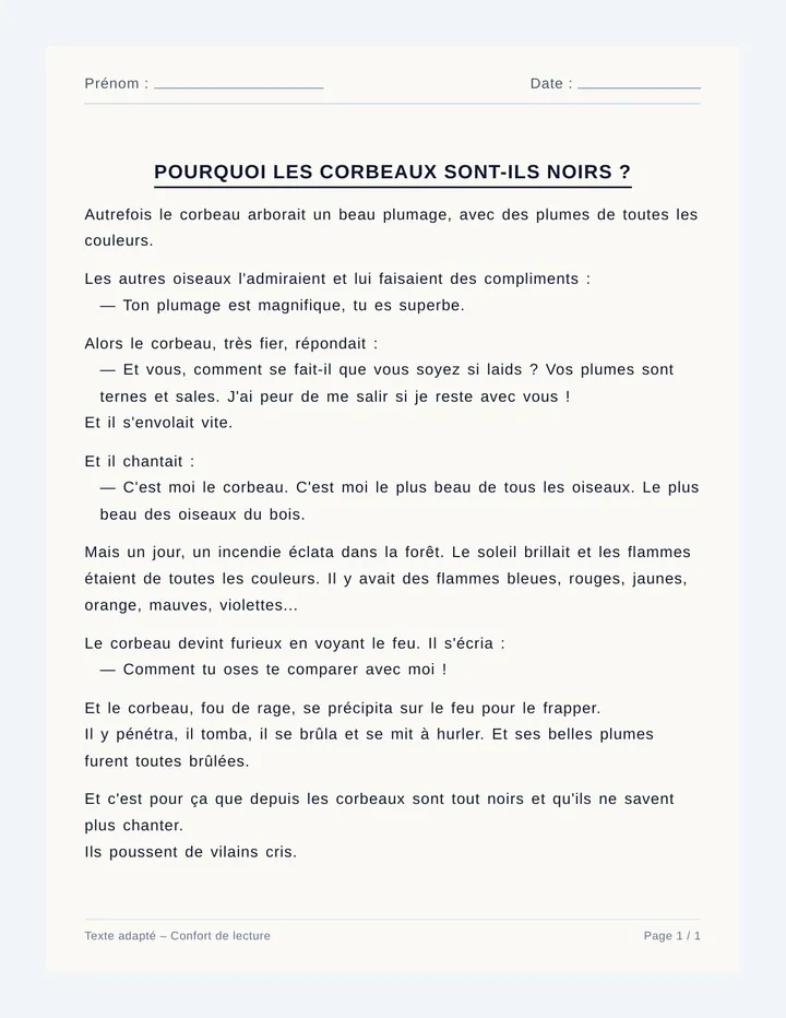 Corbeau Noir Lecture Fiche