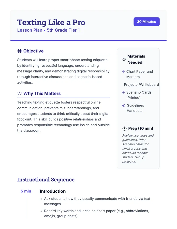 Texting Pro Lesson Plan