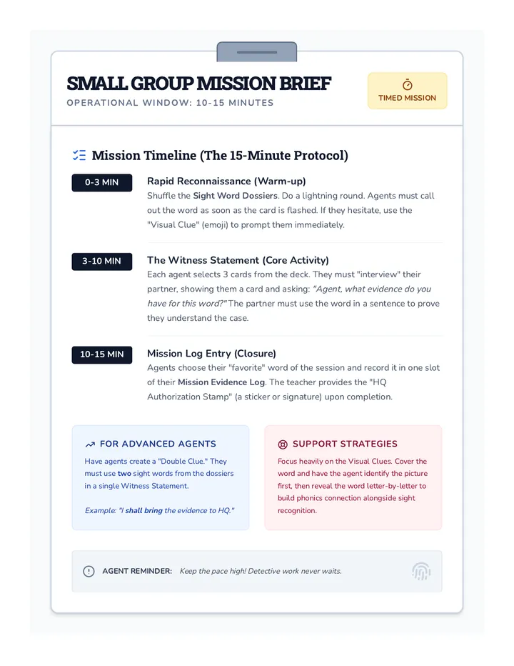 Small Group Mission Brief Teacher Resource