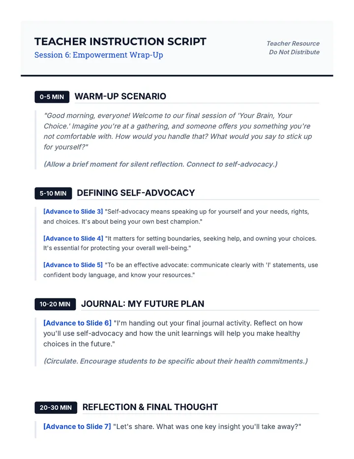Empowerment Wrap-Up Teacher Script