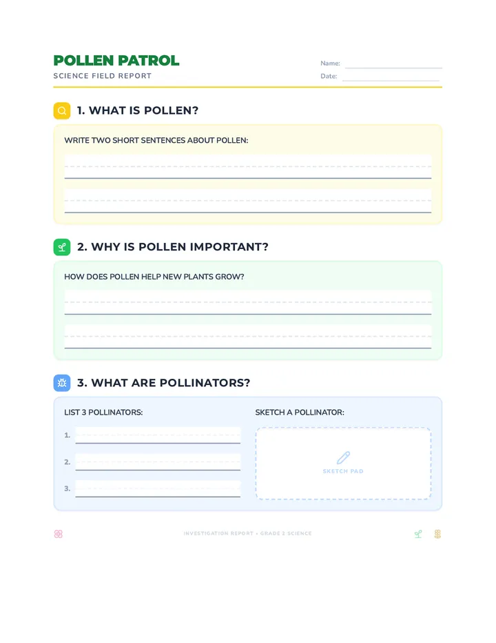 Pollen Patrol Worksheet