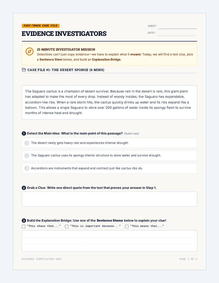 Evidence Investigators Worksheet