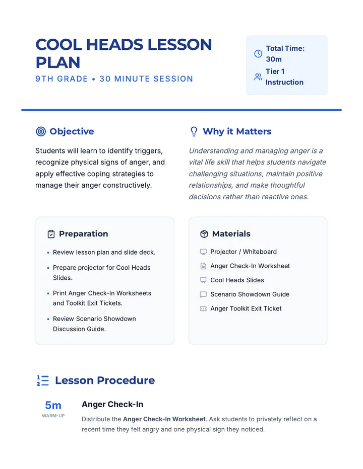 Cool Heads Lesson Plan