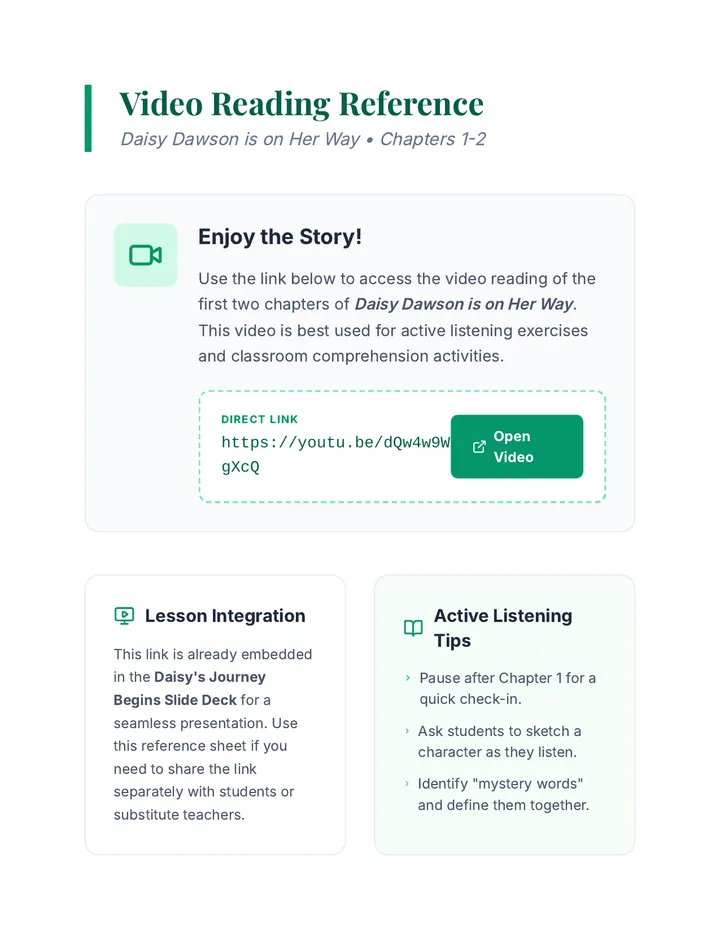 Video Reading Reference Sheet