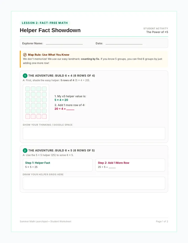 Helper Fact Showdown Worksheet