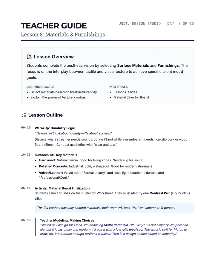 Materials and Furnishings Teacher Guide