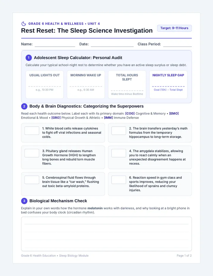 Rest Reset Student Worksheet