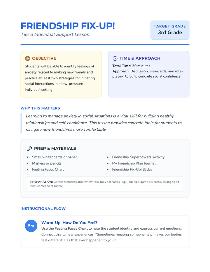 Friendship Fix Up Lesson Plan