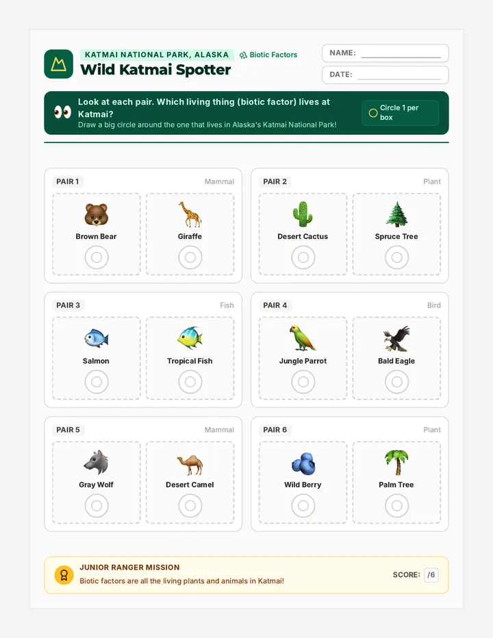 Wild Katmai Spotter Worksheet