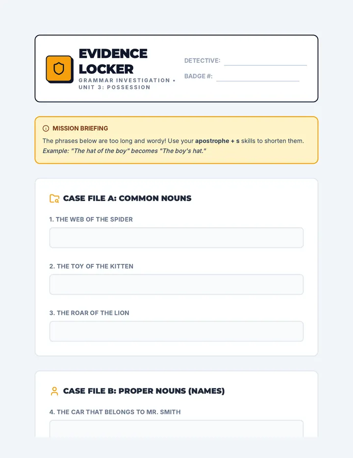 Evidence Locker Worksheet