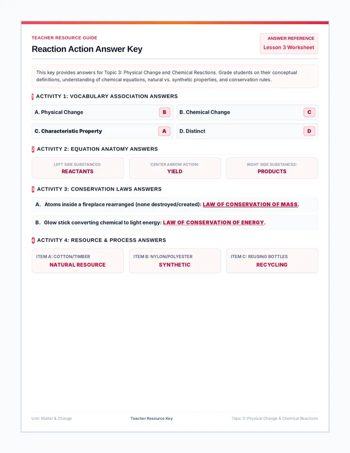 Reaction Action Answer Key