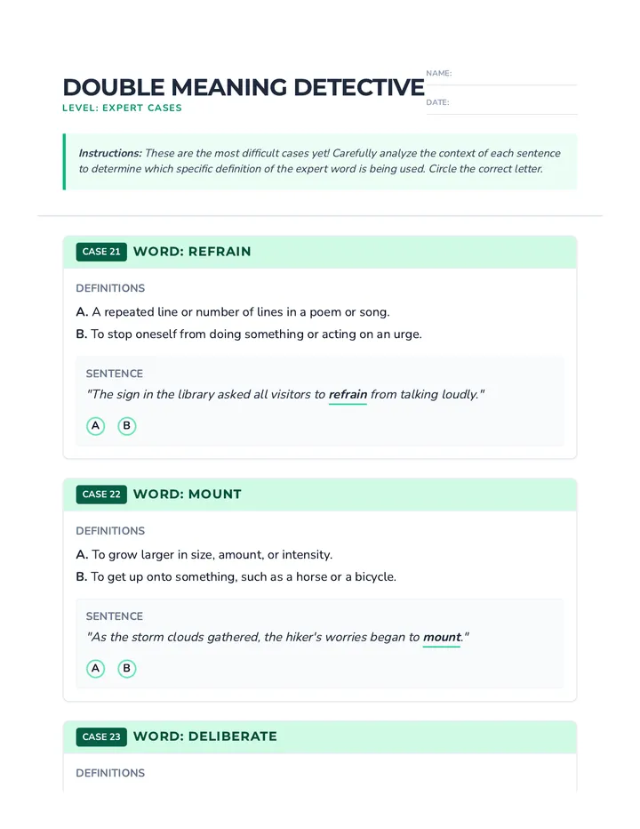 Double Meaning Expert Worksheet