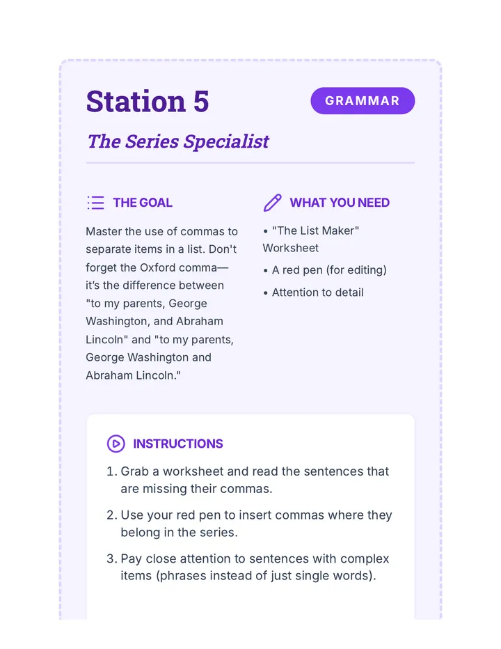 Series Specialist Task Card