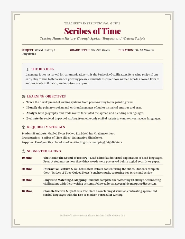 Scribes of Time Lesson Plan