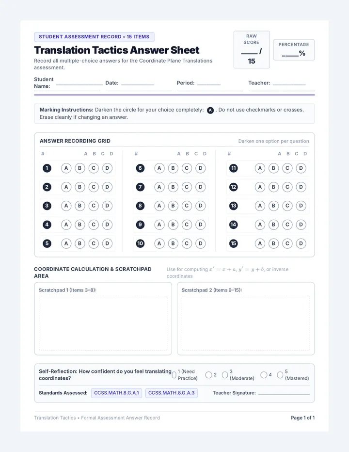 Translation Tactics Answer Sheet