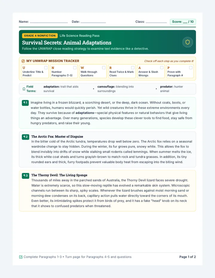 Survival Secrets Worksheet
