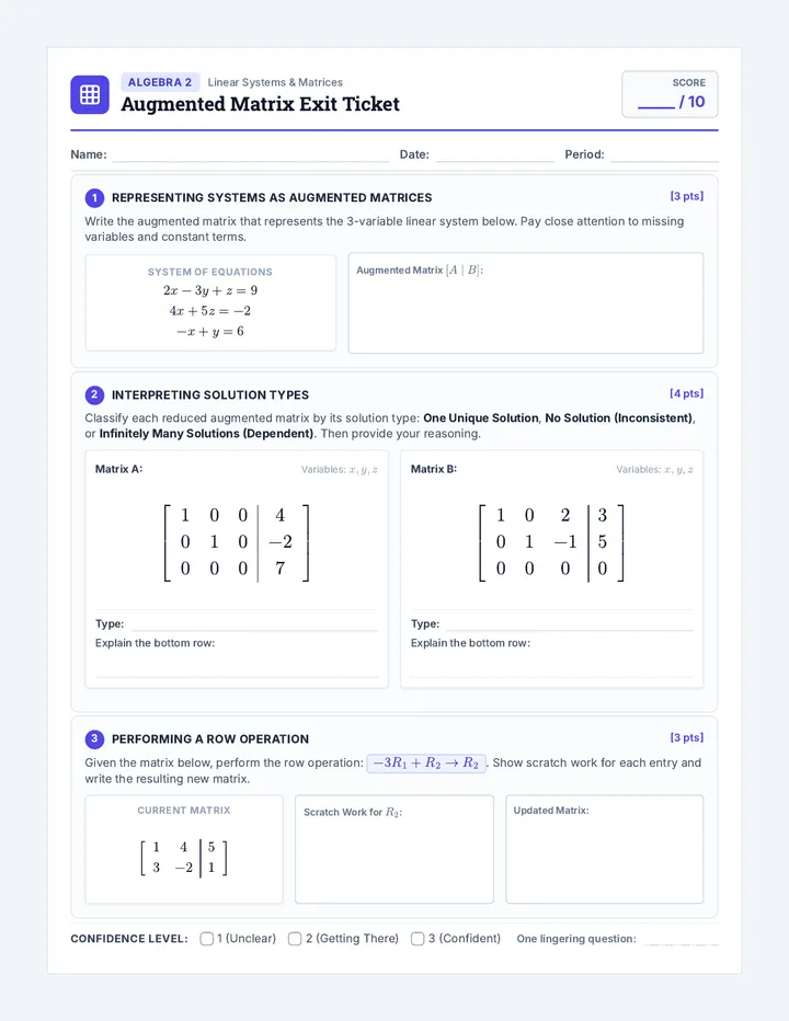 Augmented Matrix Exit Ticket