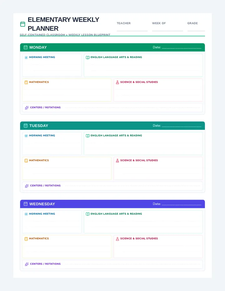 Elementary Weekly Planner Template