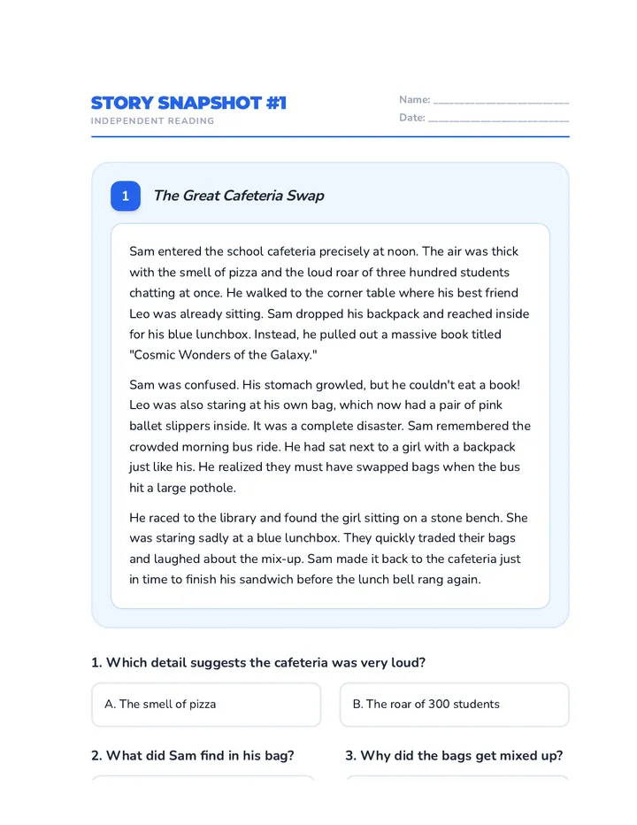 Story Snapshots Independent Worksheets Advanced Final