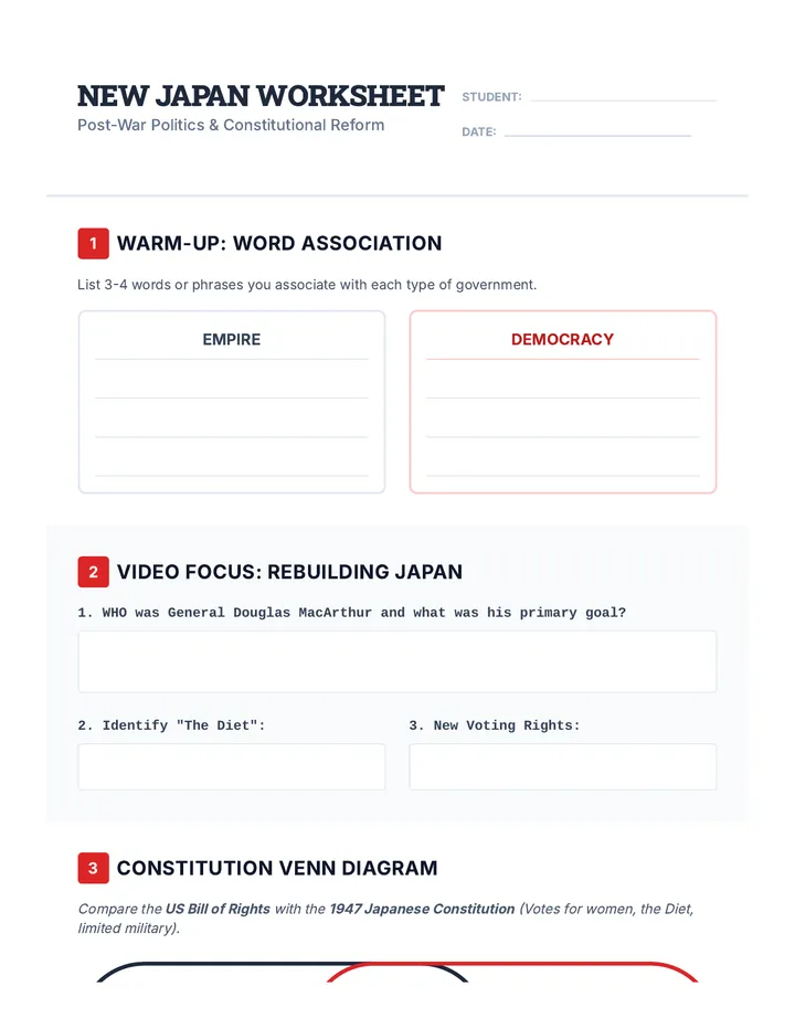 New Japan Worksheet
