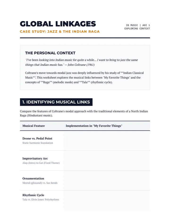 Coltrane Raga Link Worksheet