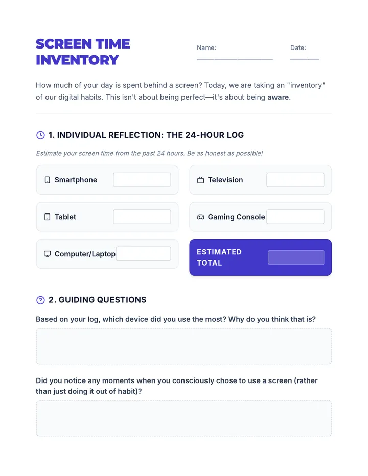 Screen Time Inventory Worksheet