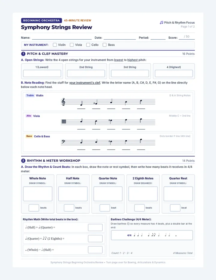 Symphony Strings Review Worksheet